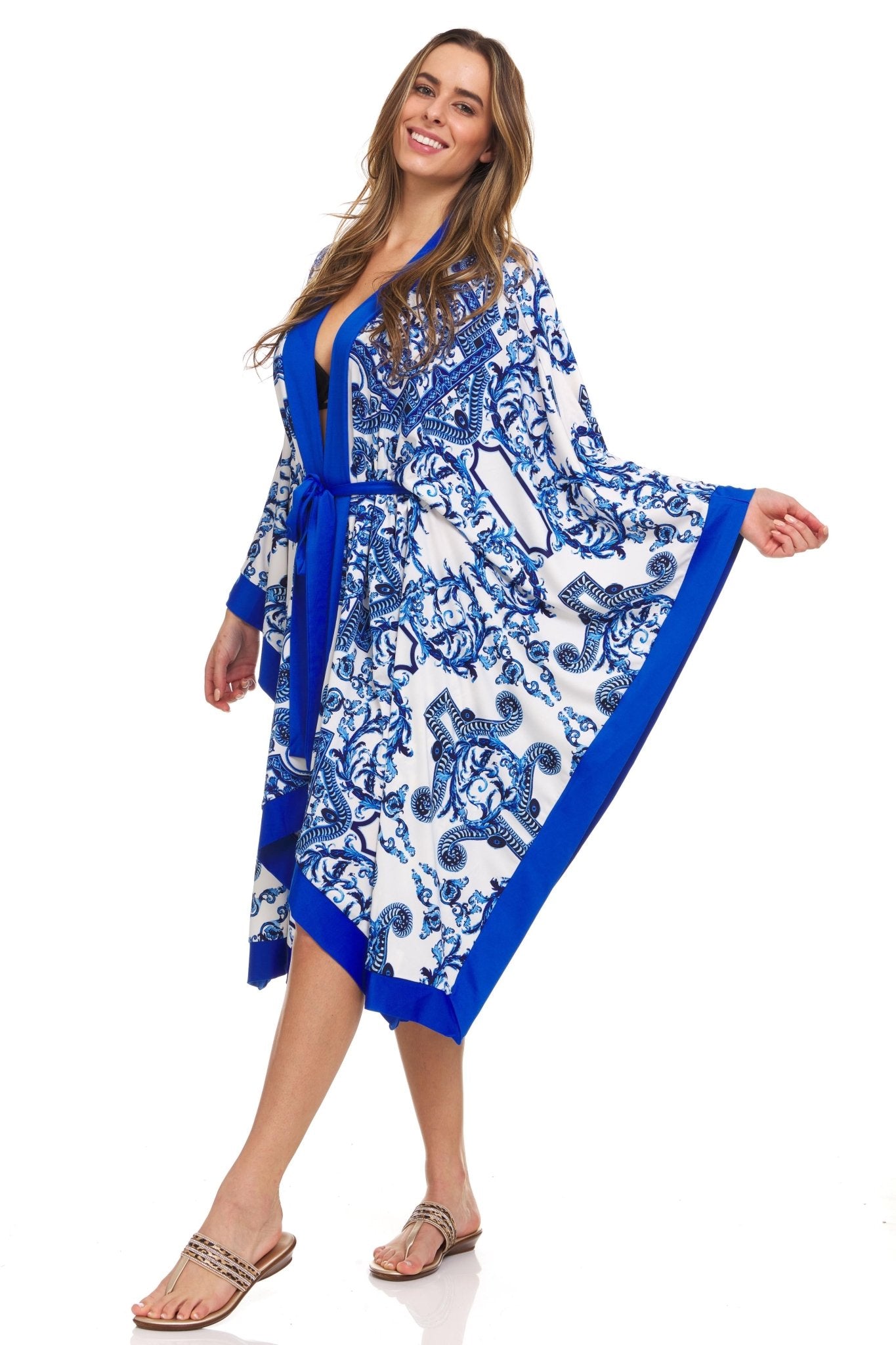 Blue Scroll Swimwear Kimono - DressbarnKimonos & Ponchos