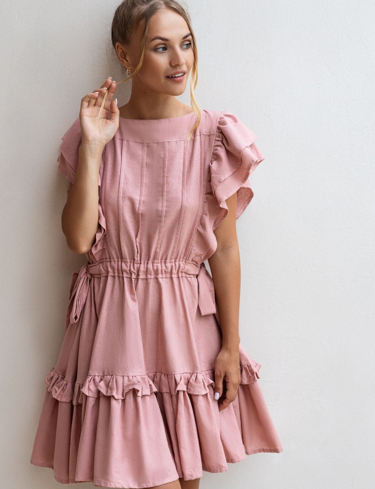 Bohemian Ruffled Linen Loving Mila Mini Dress - Plus - DressbarnClothing