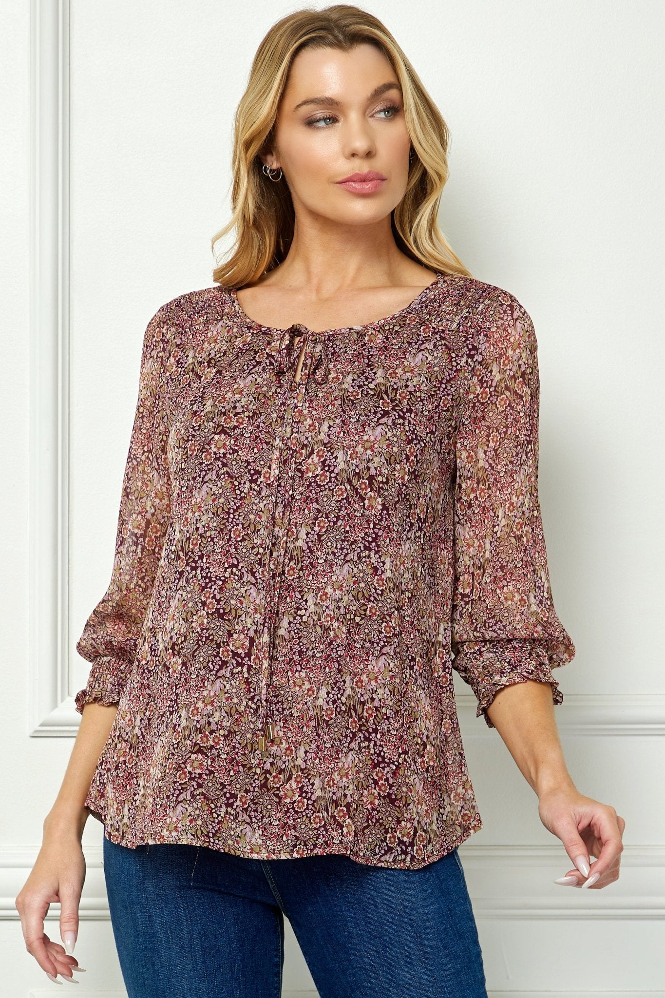 Woven Blouse-Burgundy/Blue 243171 main image 0