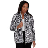 Alfred Dunner Cozy Animal Print Knit Jacket - Grey/Black - Petite