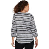 Alfred Dunner Textured Stripe Knit Top with Necklace - Grey - Petite