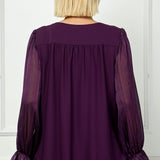Long Ruffle Sleeve Cutout Removable Trim Fromt Boat Neck Mix Media Blouse - Plus