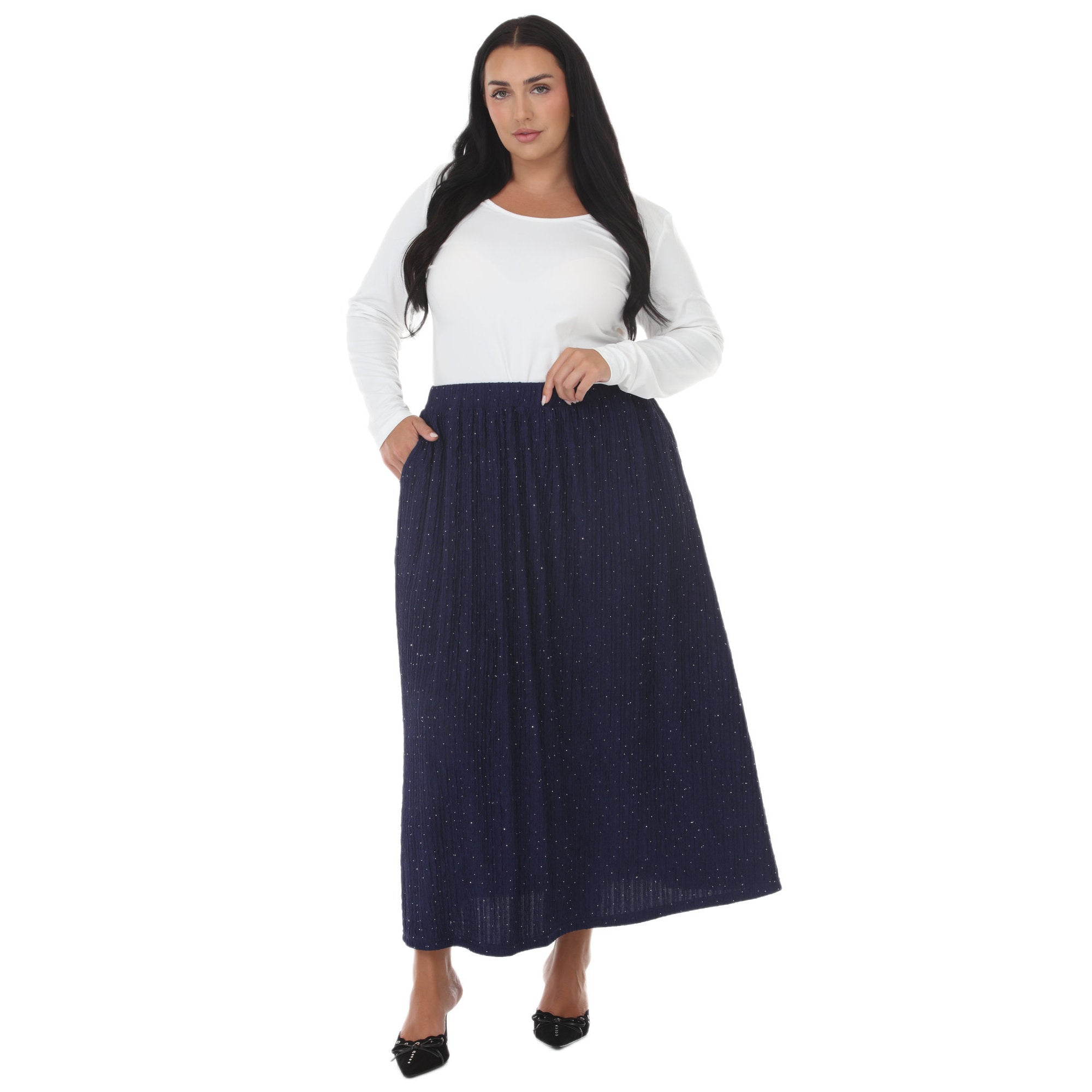 Plus Size Rhinestone Embellished A-Line Maxi Skirt