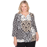 Alfred Dunner Geometric Scroll Patchwork Split Neck Top - Plus