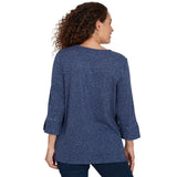 Alfred Dunner Spliced Texture Metallic Studded Top - Denim