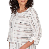 Alfred Dunner Spliced Jacquard Stripe Top- Petite