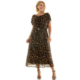 Short T-Sleeve Keyhole Button Back Lined Maxi Dress with Removable Belt - Plus