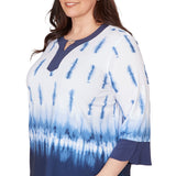 Alfred Dunner Tie Dye Border Split Neck Top - Plus