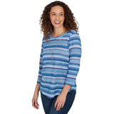 Alfred Dunner Textured Stripe Knit Top with Necklace - Blue - Petite