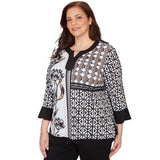 Alfred Dunner Floral Geo Patchwork Split Neck Top - Plus