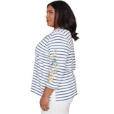 Alfred Dunner Floral Embroidered Stripe Top with Necklace - Plus