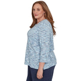 Alfred Dunner Space Dye Top with Necklace - Indigo - Plus