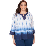 Alfred Dunner Tie Dye Border Split Neck Top - Plus
