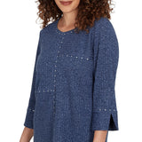 Alfred Dunner Spliced Texture Metallic Studded Top - Denim - Petite