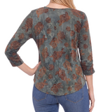 NY Collection Petite 3/4 Sleeve Flocked Knit Pullover Top