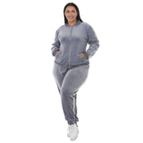 Plus Size Velour Zip-Front Jacket & Jogger Pants Set