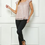 Cap Sleeve Pleat Scoop Neck Blouse, Rose - DressbarnApparel