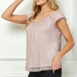 Cap Sleeve Pleat Scoop Neck Blouse, Rose - DressbarnApparel