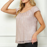 Cap Sleeve Pleat Scoop Neck Blouse, Rose - DressbarnApparel