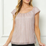 Cap Sleeve Pleat Scoop Neck Blouse, Rose - DressbarnApparel