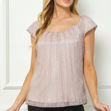 Cap Sleeve Pleat Scoop Neck Blouse, Rose - DressbarnApparel