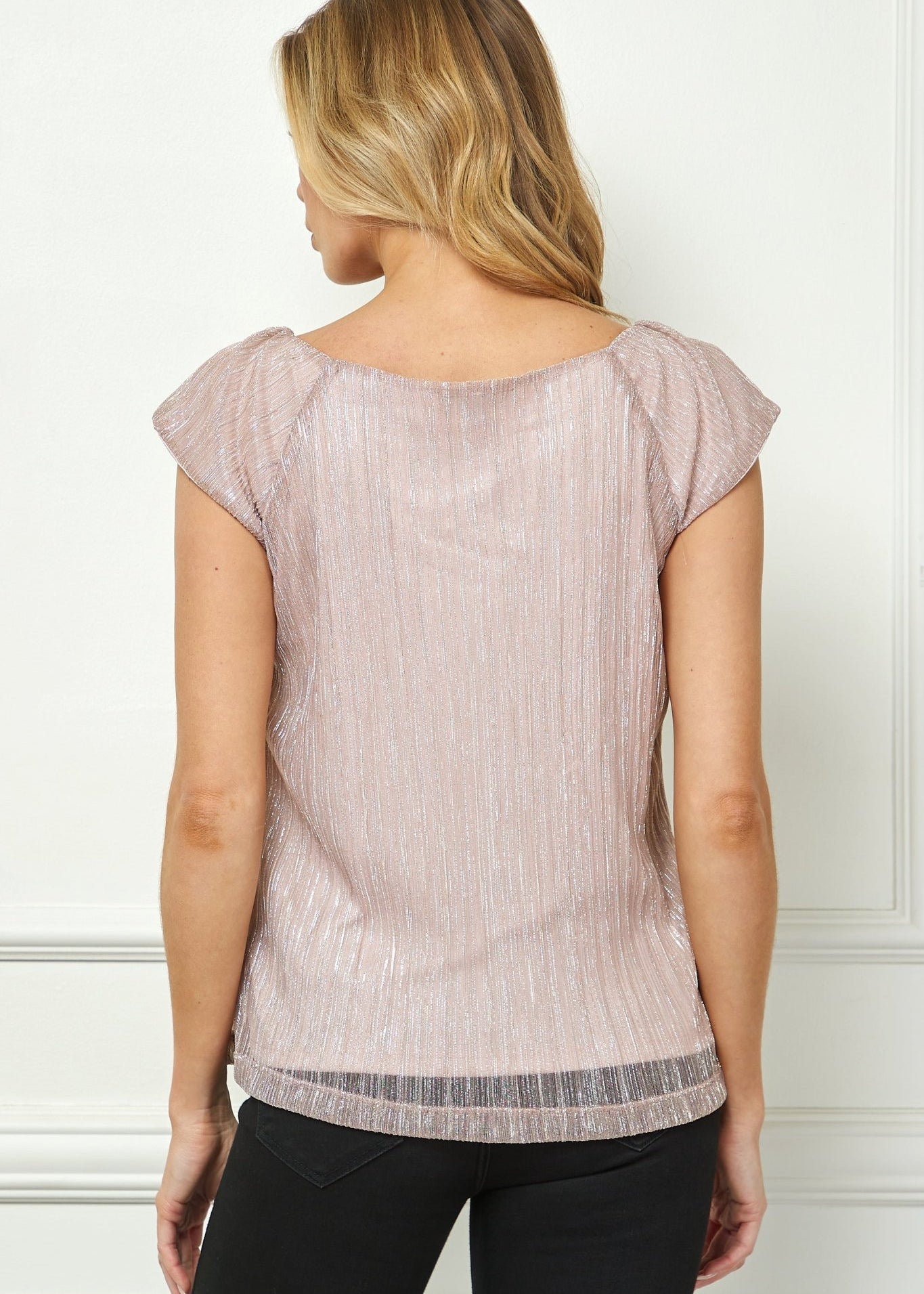 Cap Sleeve Pleat Scoop Neck Blouse, Rose - DressbarnApparel