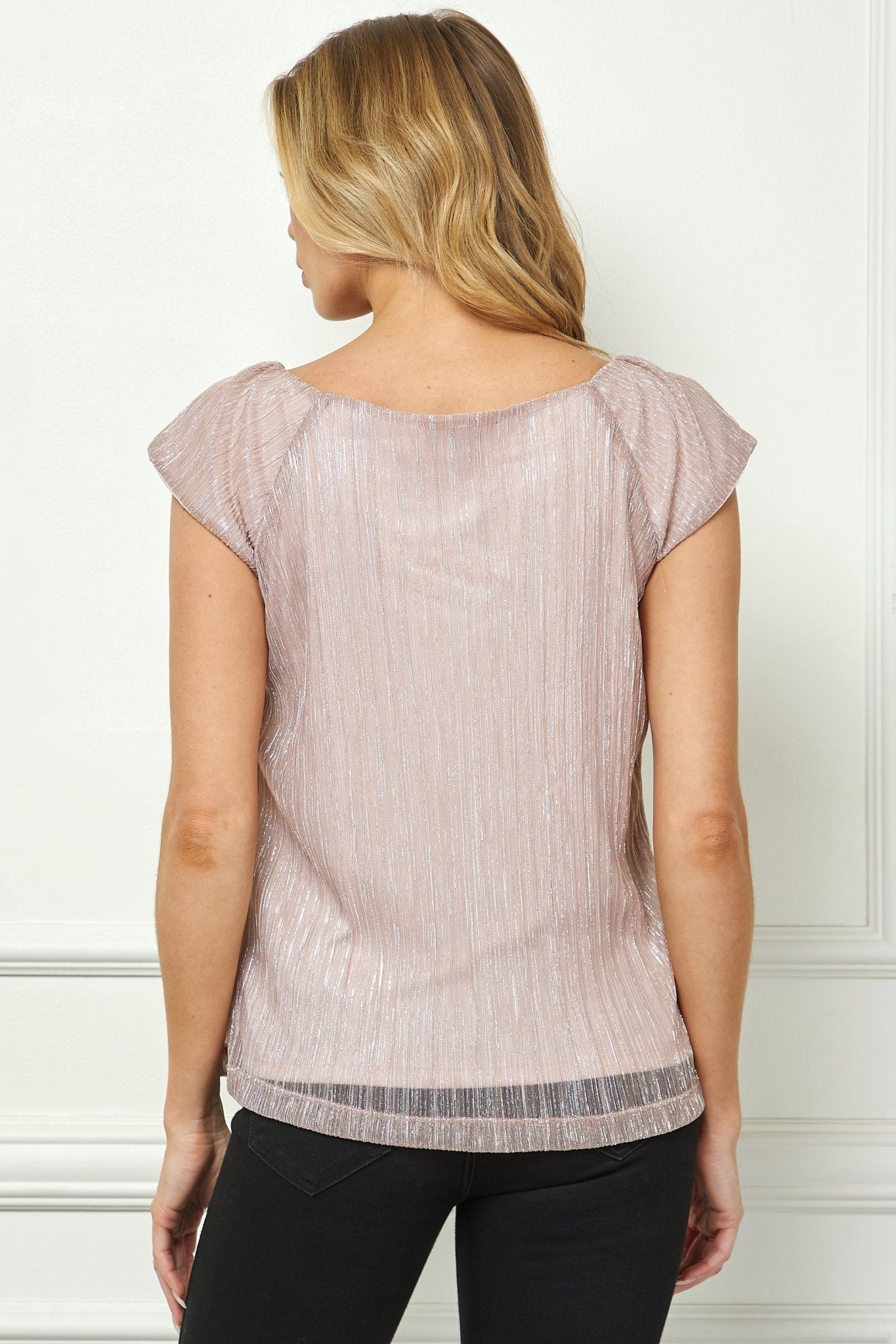 Cap Sleeve Pleat Scoop Neck Blouse, Rose - DressbarnApparel