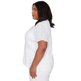 Alfred Dunner Solid Eyelet Sleeve Tee with Necklace - Plus