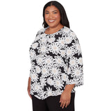 Alfred Dunner Daisy Pointed Hem Top with Necklace - Plus