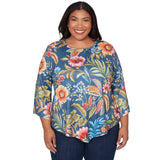 Alfred Dunner Floral Print Pointed Hem Top with Necklace - Plus