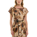 Short T-Sleeve Keyhole Button Back Lined Maxi Dress with Removable Belt