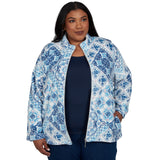 Alfred Dunner Soft Medallion Zip Front Jacket - Navy - Plus