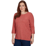 Alfred Dunner Spliced Texture Metallic Studded Top - Terracotta