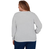 Alfred Dunner Cable Pullover Chenille Sweater - Grey - Plus