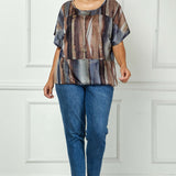 Short T-Sleeve Scoop Neck Bubble Blouse w/ Removable Necklace - Plus