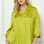 Chartreuse 3/4 Notch Sleeve Johnny Collar Button Front Top - Plus - DressbarnShirts & Blouses