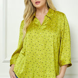 Chartreuse 3/4 Notch Sleeve Johnny Collar Button Front Top - Plus - DressbarnShirts & Blouses