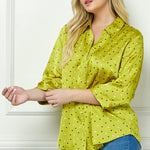 Chartreuse 3/4 Notch Sleeve Johnny Collar Button Front Top - Plus - DressbarnShirts & Blouses