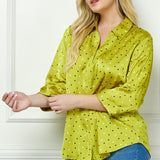 Chartreuse 3/4 Notch Sleeve Johnny Collar Button Front Top - Plus - DressbarnShirts & Blouses