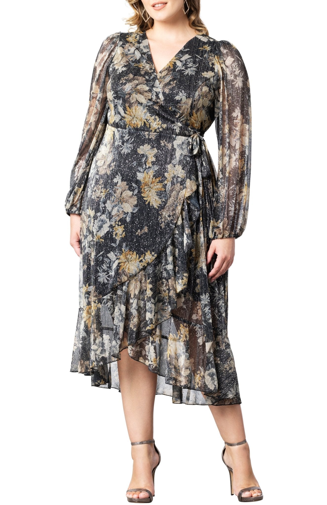 Kiyonna Womens Plus Size Clara Sparkling Long Sleeve Wrap Dress Kiyonna Womens Plus Size Clara Sparkling Long Sleeve Wrap Dress