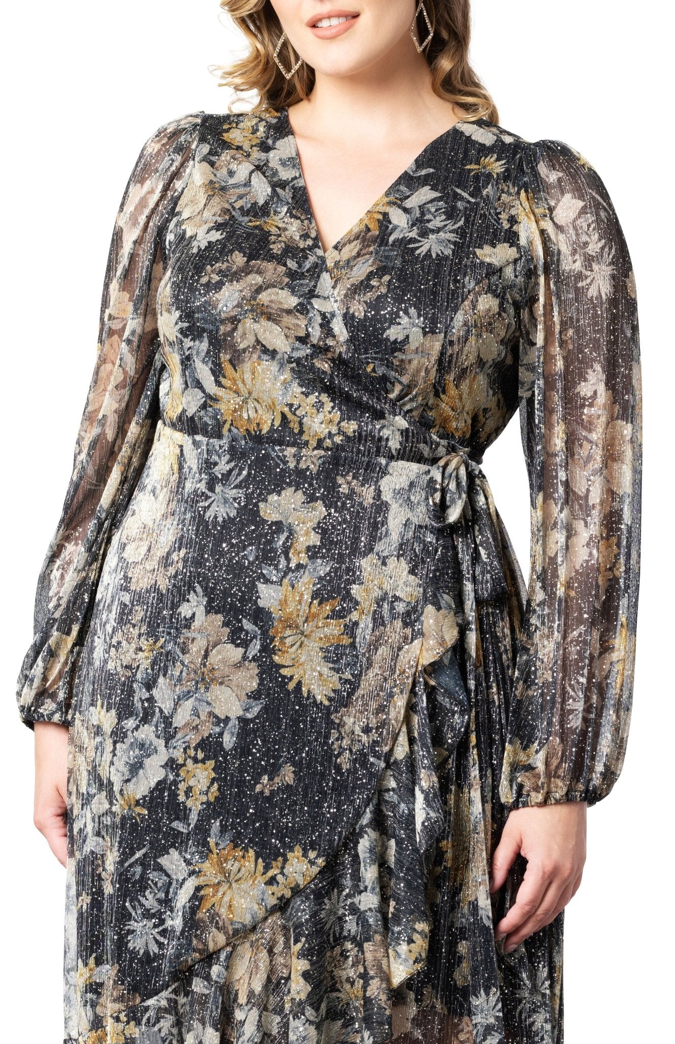 Kiyonna Womens Plus Size Clara Sparkling Long Sleeve Wrap Dress Kiyonna Womens Plus Size Clara Sparkling Long Sleeve Wrap Dress