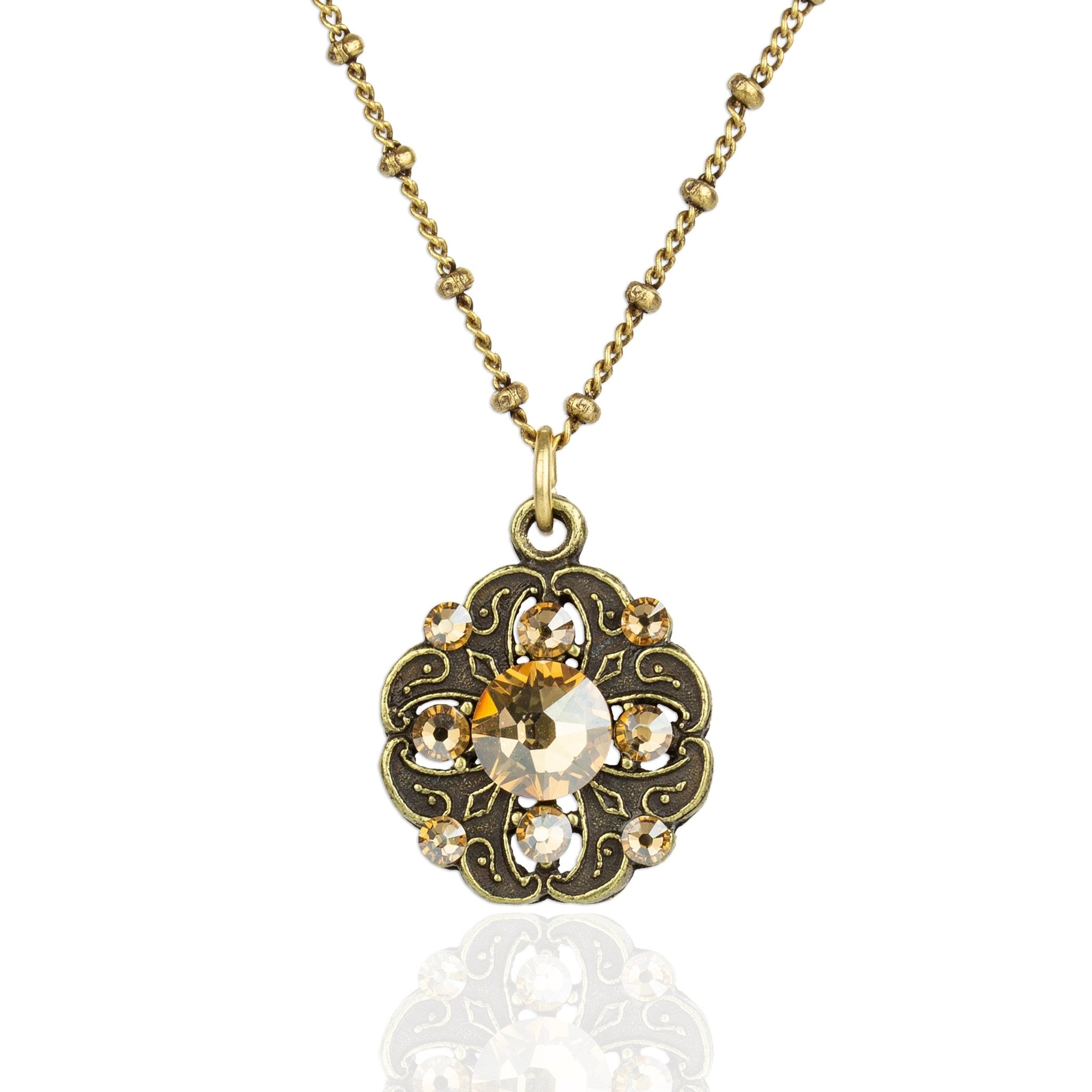 Classic Floral Filigree Goldtone Pendant Necklace - DressbarnNecklaces