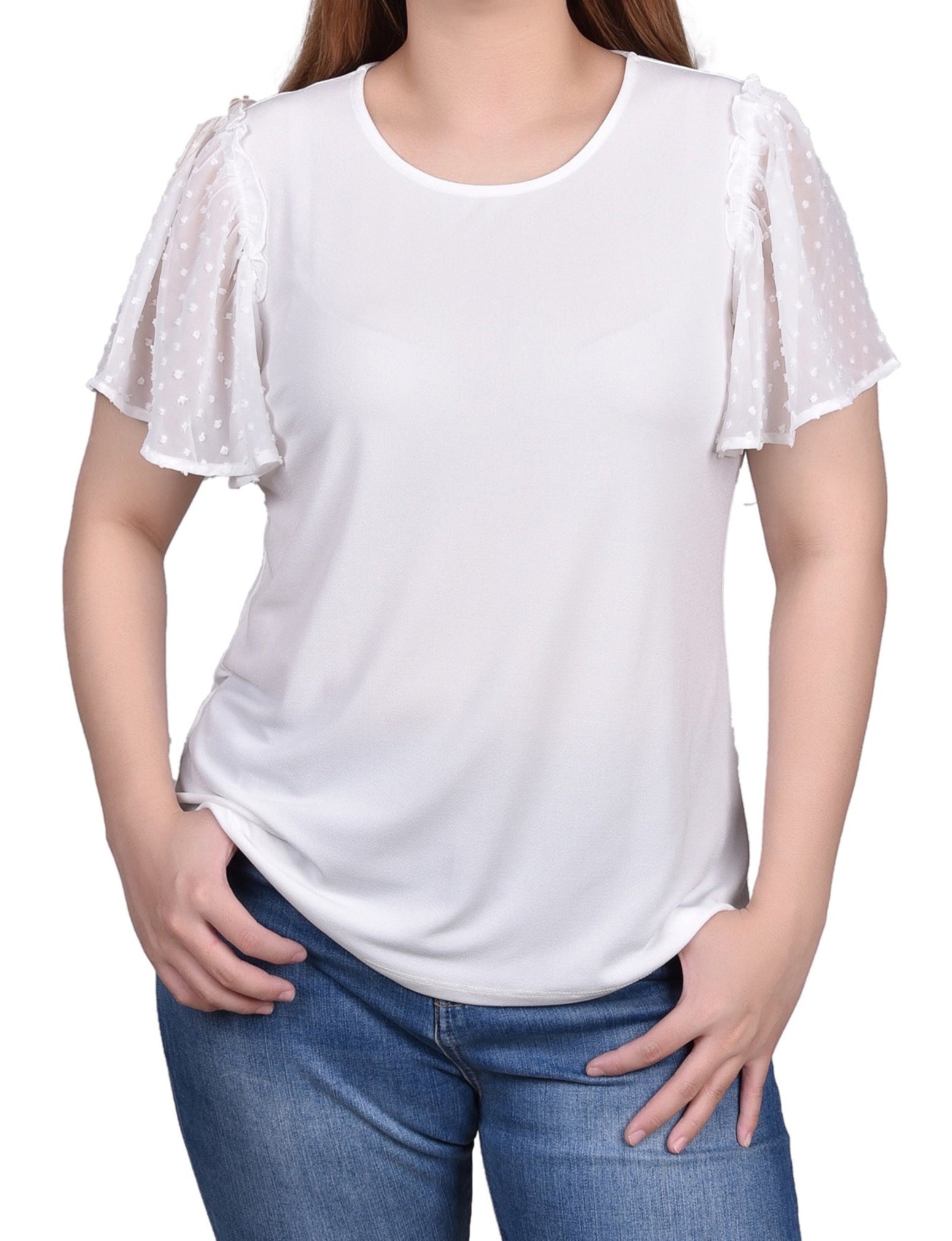 Clip Dot Flutter Sleeve Top - DressbarnShirts & Blouses