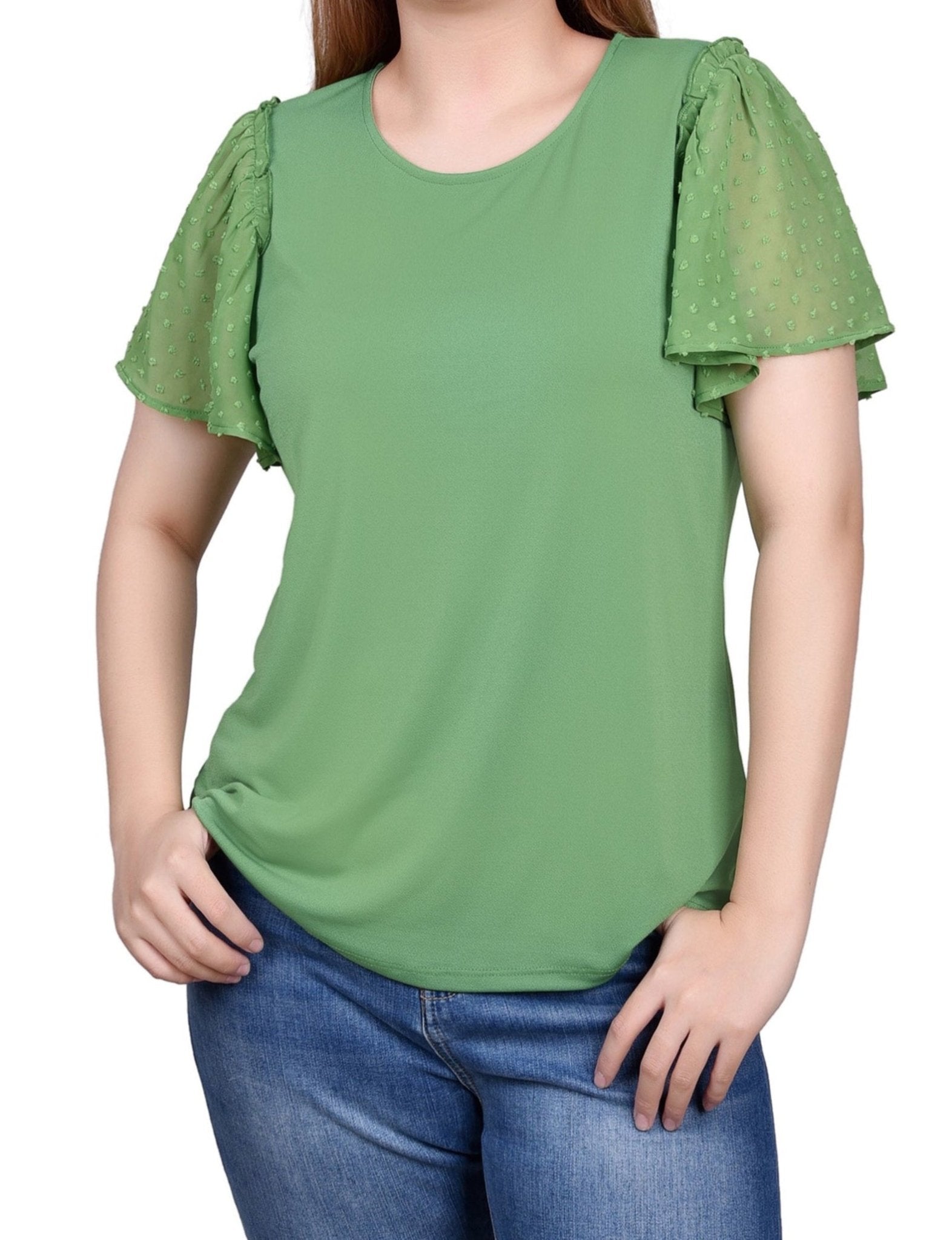 Clip Dot Flutter Sleeve Top - Petite - DressbarnShirts & Blouses