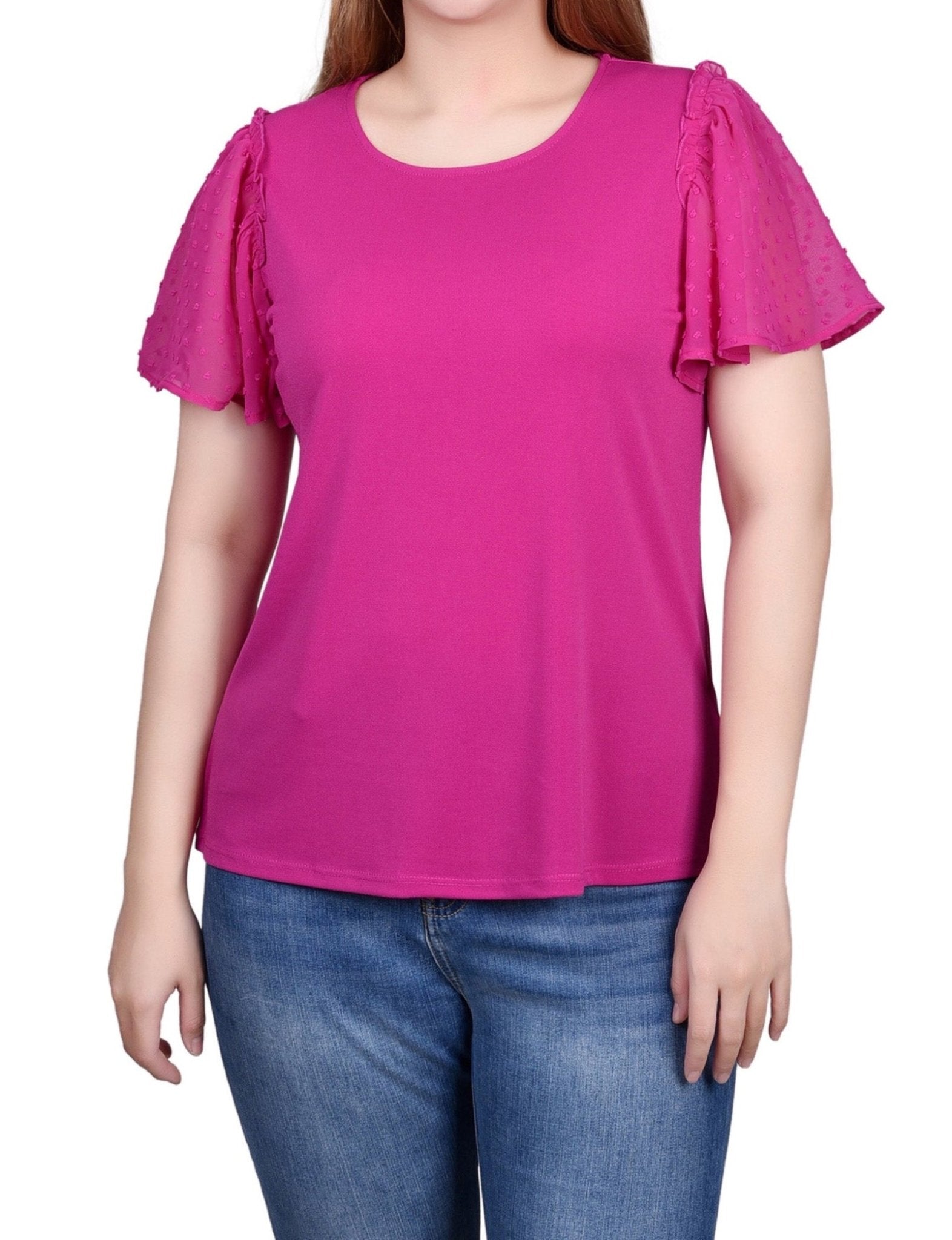 Clip Dot Flutter Sleeve Top - Petite - DressbarnShirts & Blouses