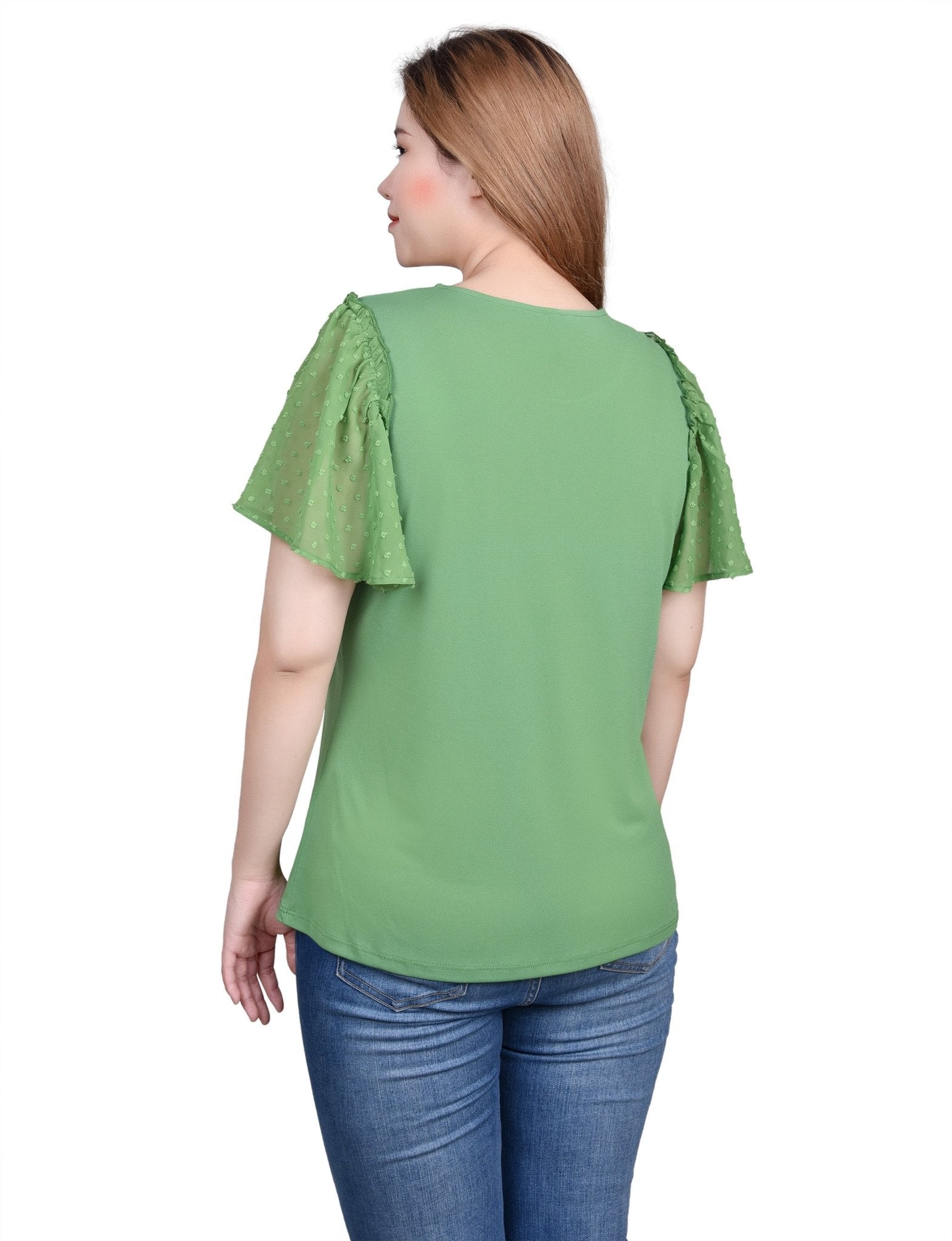 Clip Dot Flutter Sleeve Top - Petite - DressbarnShirts & Blouses