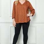 Cognac 3/4 Button Cuff Sleeve V - Neck Popover - Plus - DressbarnShirts & Blouses