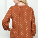 Cognac 3/4 Button Cuff Sleeve V - Neck Popover - Plus - DressbarnShirts & Blouses