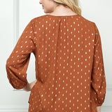 Cognac 3/4 Button Cuff Sleeve V - Neck Popover - Plus - DressbarnShirts & Blouses