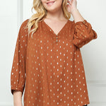 Cognac 3/4 Button Cuff Sleeve V - Neck Popover - Plus - DressbarnShirts & Blouses